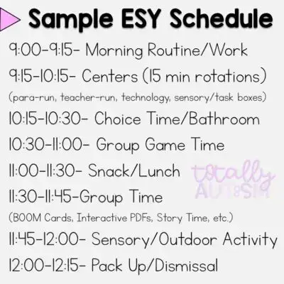 sample ESY program schedule